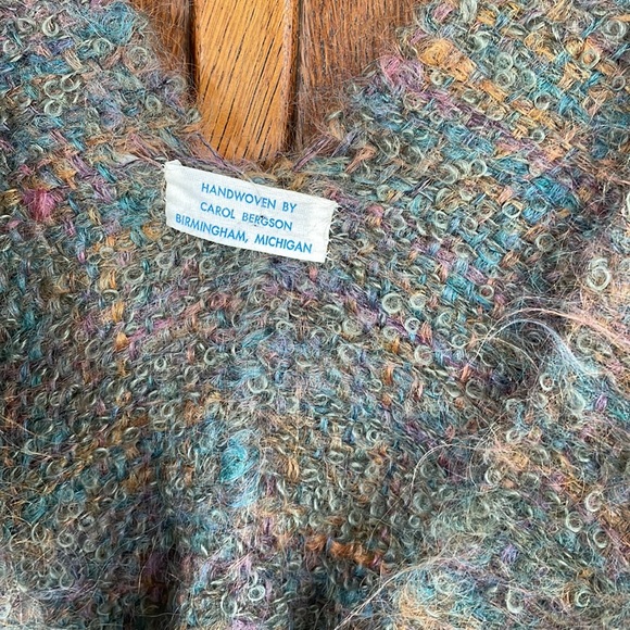 Vintage Woven Shawl Cardigan Sweater Wrap Handmade Crochet Knitted One Size - Picture 3 of 6